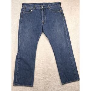 Levis 501 Jeans Mens 38x30 Blue Straight Button Fly Mid Rise Dark Wash Denim